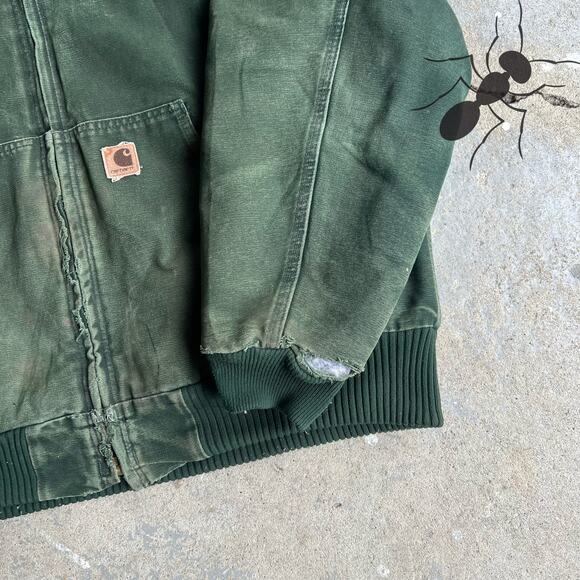 Vintage Y2K Carhartt faded J130 SPC green hooded work wear jacket - Picture 10 of 16